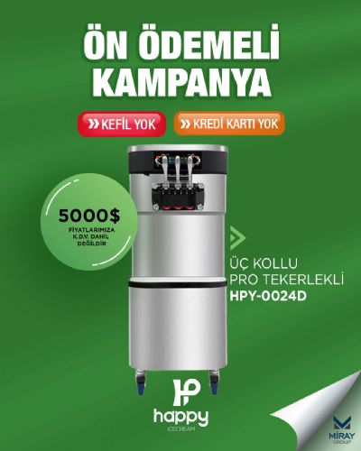 Ön Ödemeli Kampanya Üç Kollu HPY-0024D Pro Tekerlekli Dondurma Makinesi