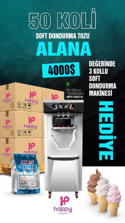 50 Koli Dondurma Tozu Alana 4000$ Değerinde Üç Kollu Soft Dondurma Makinesi Hediye
